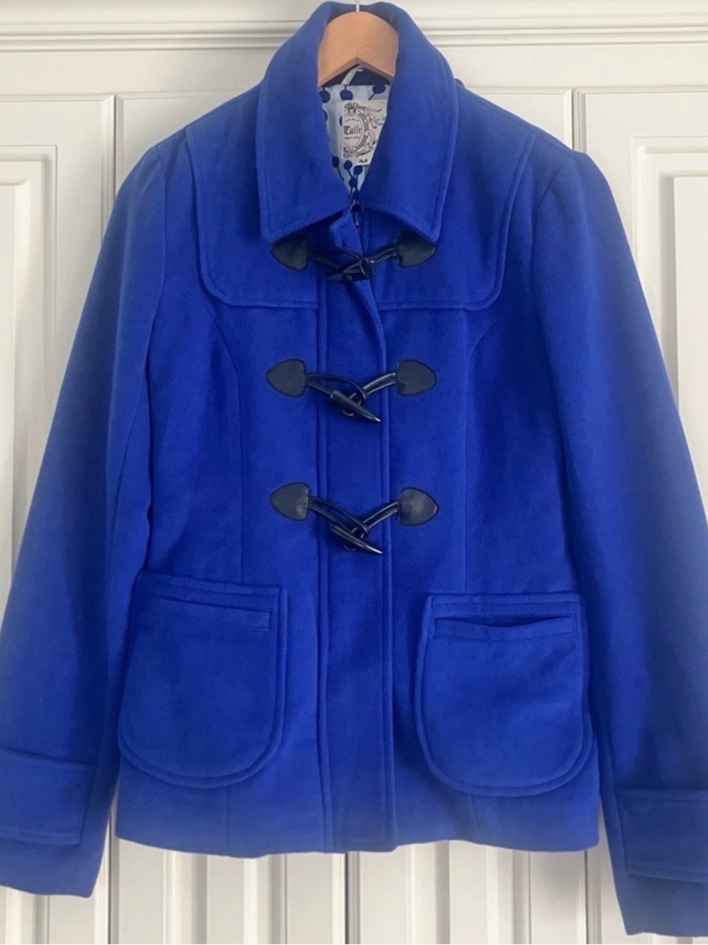 Anthropologie Tulle Royal Blue Toggle Pea Coat